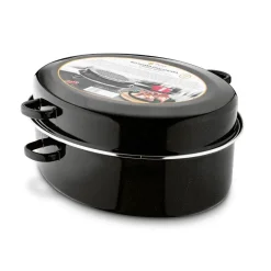 TADAR Brytfanna owalna z okuciem i grillem 6,5 L / czarna / emaliowana / stal węglowa