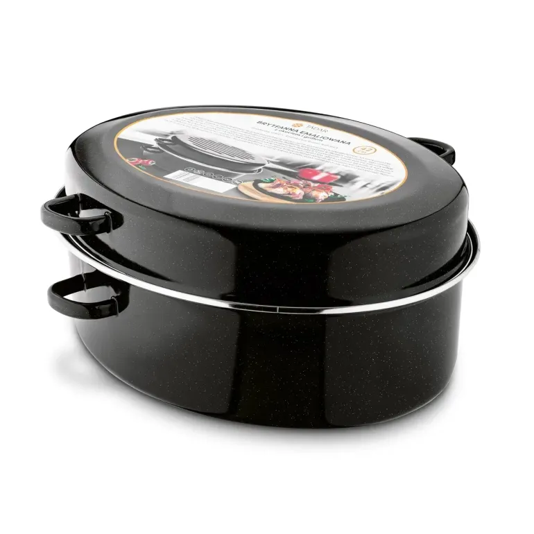 TADAR Brytfanna owalna z okuciem i grillem 6,5 L / czarna / emaliowana / stal węglowa