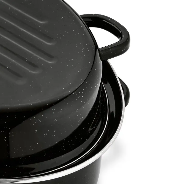 TADAR Brytfanna owalna z okuciem i grillem 6,5 L / czarna / emaliowana / stal węglowa