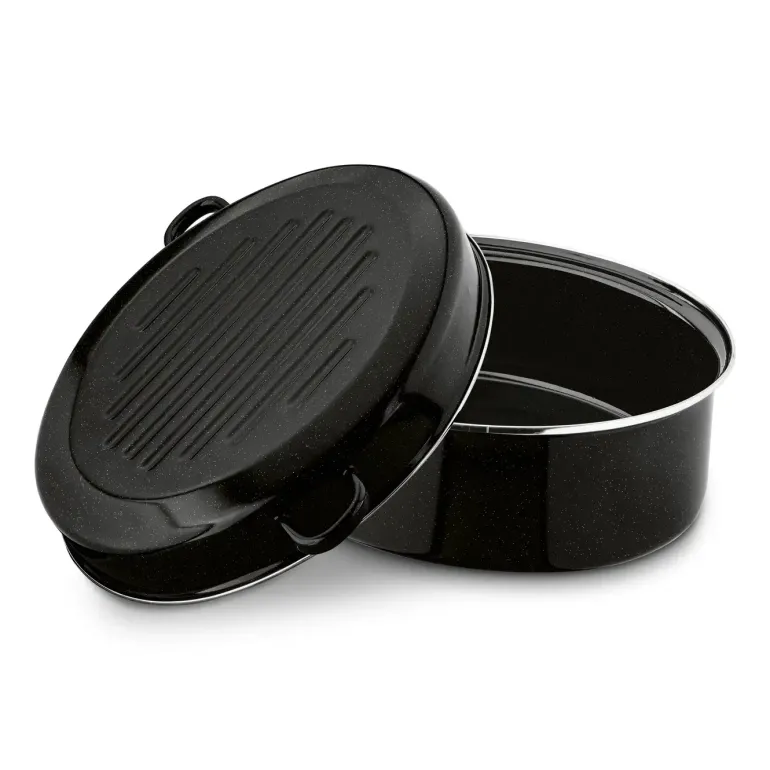 TADAR Brytfanna owalna z okuciem i grillem 6,5 L / czarna / emaliowana / stal węglowa