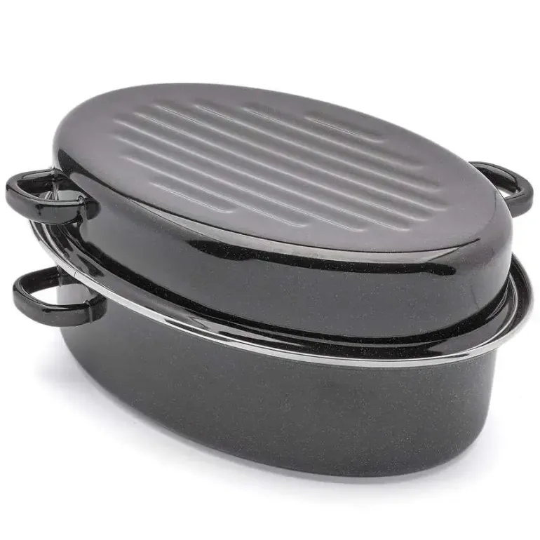 TADAR Brytfanna owalna z okuciem i grillem 5,5 L / czarna / emaliowana / stal węglowa