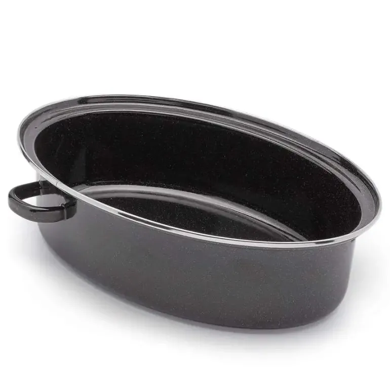 TADAR Brytfanna owalna z okuciem i grillem 5,5 L / czarna / emaliowana / stal węglowa