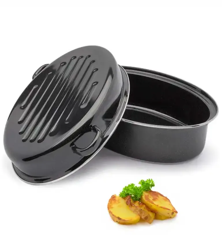 TADAR Brytfanna owalna z okuciem i grillem 5,5 L / czarna / emaliowana / stal węglowa