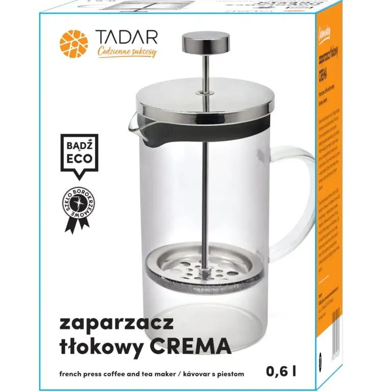 TADAR CREMA Zaparzacz tłokowy do kawy i herbaty French press 0.6 L / szkło + tworzywo sztuczne