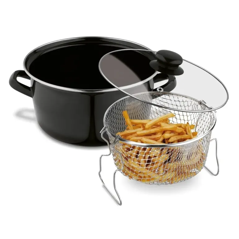 TADAR Garnek do frytek 3,2 l / z sitkiem i pokrywką / emalia