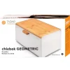 TADAR GEOMETRIC Chlebak z drewnianą pokrywką 35,5 x 21,5 cm / biały / stal nierdzewna