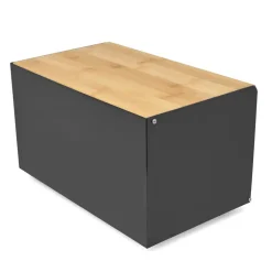 TADAR GEOMETRIC Chlebak z drewnianą pokrywką 35,5 x 21,5 cm / czarny / stal nierdzewna