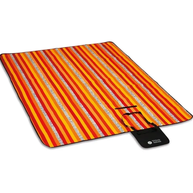 TADAR Koc piknikowy 150 x 200 cm / z izolacją / polarowy / paski / prostokątny