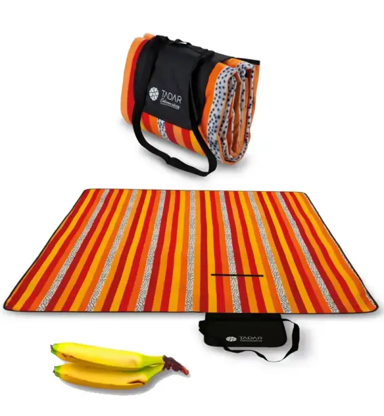 TADAR Koc piknikowy 150 x 200 cm / z izolacją / polarowy / paski / prostokątny