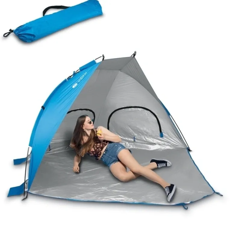 TADAR | Namiot plażowy parawan biwak ogród 220x115x115 cm z okienkami + torba / niebieski