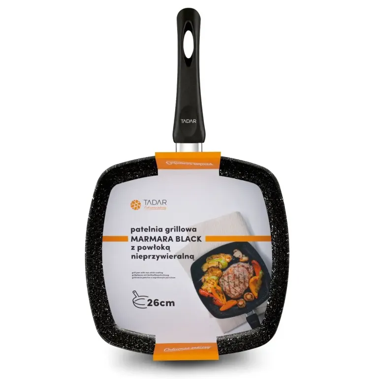 TADAR PATELNIA NON-STICK GRILLOWA MARMARA BLACK 26CM BEZ INDUKCJI