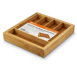 TADAR Rozsuwany wkład do szuflady 28,5-45x32x5 cm / pojemnik na sztućce / 5-7 przegródek / drewno bambusowe