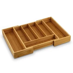 TADAR Rozsuwany wkład do szuflady 28,5-45x32x5 cm / pojemnik na sztućce / 5-7 przegródek / drewno bambusowe
