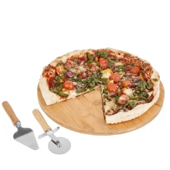 TADAR Zestaw do serwowania pizzy / 3 el / stal + drewno bambusowe