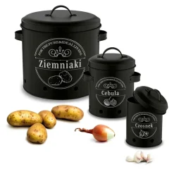 TADAR Zestaw trzech kuchennych pojemników do przechowywania / ziemniaki, cebula, czosnek