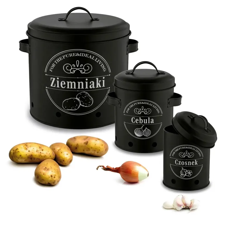 TADAR Zestaw trzech kuchennych pojemników do przechowywania / ziemniaki, cebula, czosnek