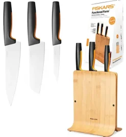 WYPRZEDAŻ! FISKARS FUNCTIONAL FORM 1057553 Komplet 3 noży w bloku bambusowym