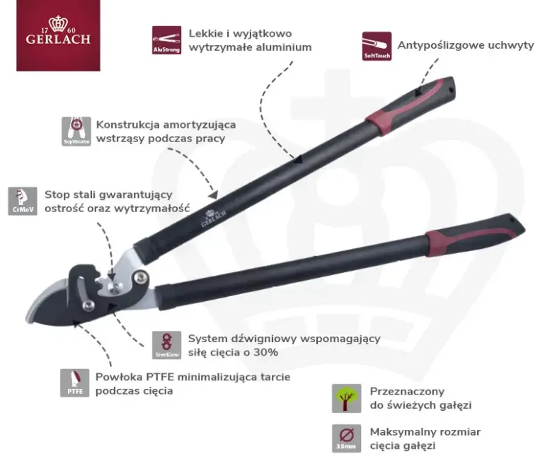 WYPRZEDAŻ! GERLACH OGRÓD NK504 Sekator dwuręczny nożycowy / stal nierdzewna