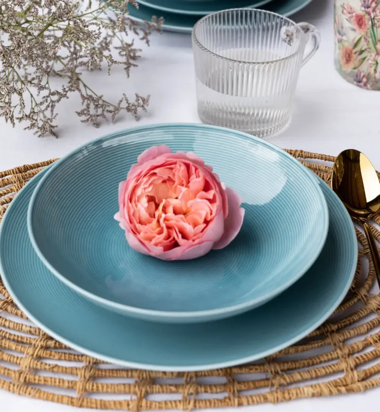 WYPRZEDAŻ! LUBIANA ETO MODERN K6 Zestaw talerzy obiadowych i głębokich 10 el / 5 osób / niebieski / porcelana