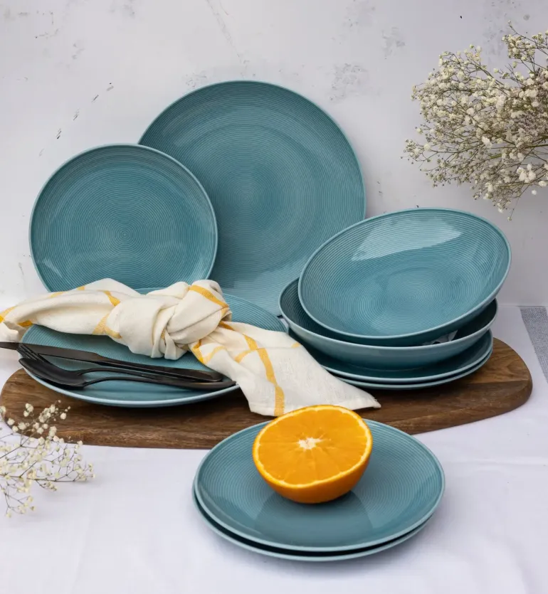 WYPRZEDAŻ! LUBIANA ETO MODERN K6 Zestaw talerzy obiadowych i głębokich 10 el / 5 osób / niebieski / porcelana