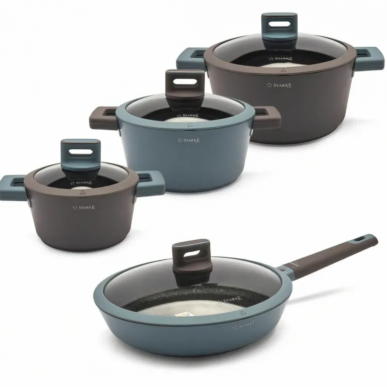 WYPRZEDAŻ! STARKE PRO ALTIVO Komplet garnków aluminiowych 9 el - BRAK PATELNI 24 CM Greblon® C3+
