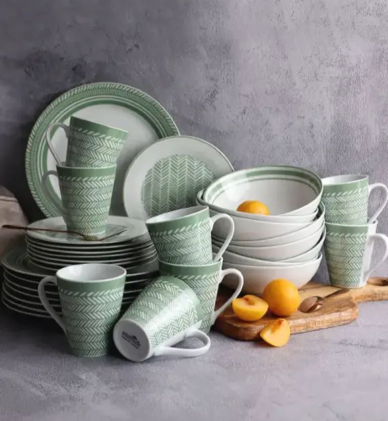 WYPRZEDAŻ! WATERSIDE SAGE HERRINGBONE Serwis obiadowo-kawowy 32 el / 8 osób / porcelana