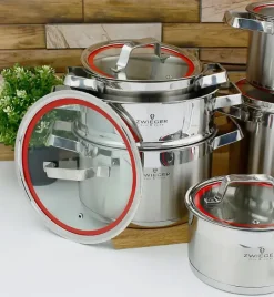 WYPRZEDAŻ! ZWIEGER KLASSIKER Komplet garnków z pokrywkami 10 el / stal nierdzewna SS 304 / BRAK POKRYWKI 18 CM W KOMPLECIE