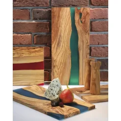 ZASSENHAUS | deska do serwowania, drewno oliwne/żywica epoksydowa, 45 x 22 cm, niebieska