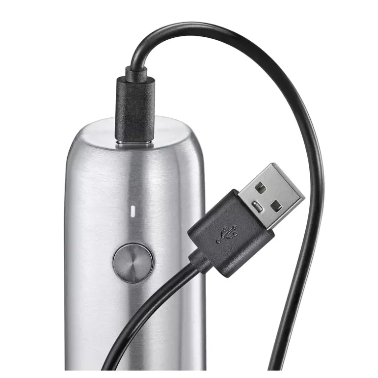 ZASSENHAUS | Köln | elektryczny młynek do pieprzu, ładowany przez USB, stal nierdzewna, śred. 4 x 14 cm