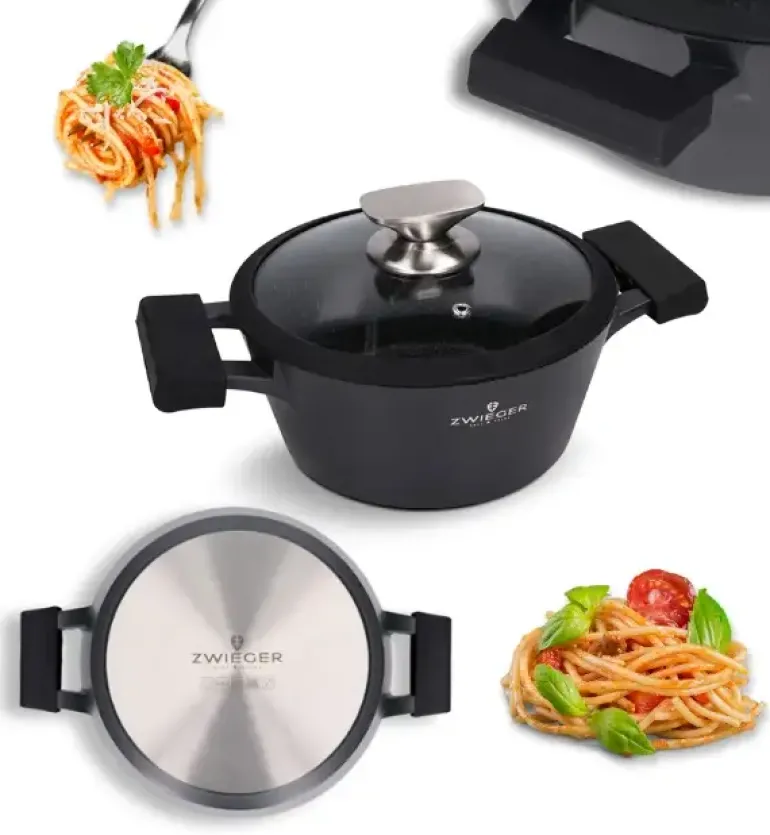 ZWIEGER BLACK STONE Garnek 2,1 l z pokrywką 20 cm GREBLON non-stick