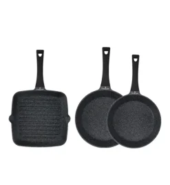 ZWIEGER BLACK STONE Komplet patelni 24, 28 cm + Patelnia grillowa 28 cm / GREBLON non-stick