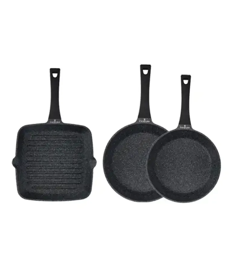 ZWIEGER BLACK STONE Komplet patelni 24, 28 cm + Patelnia grillowa 28 cm / GREBLON non-stick