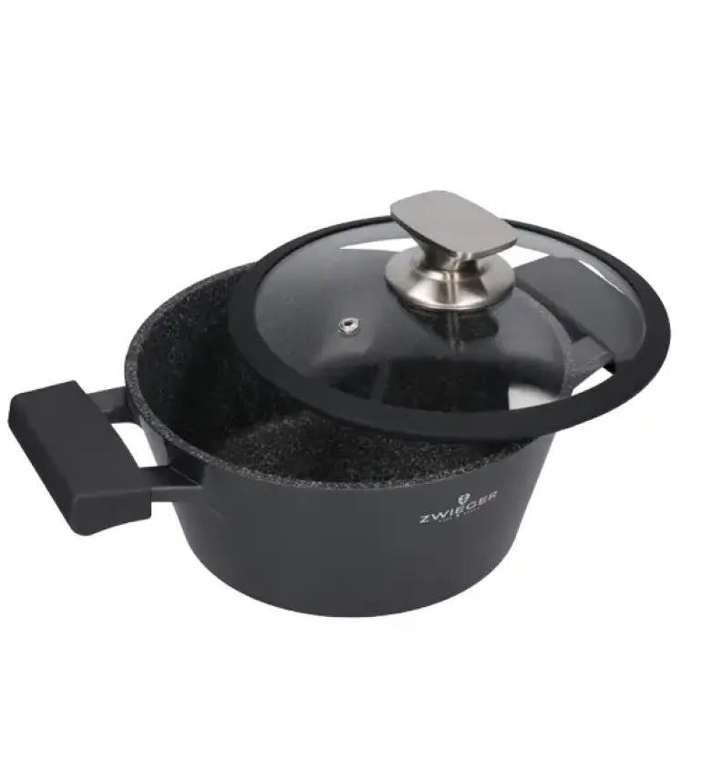 ZWIEGER BLACK STONE Zestaw garnków z pokrywkami 20, 24, 28 cm + Rondel 16 cm GREBLON non-stick