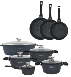 ZWIEGER BLACK STONE Zestaw garnków z pokrywkami 20, 24, 28 cm + Rondel 16 cm + Patelnie 20, 24, 28 cm + Brytfanna VERON