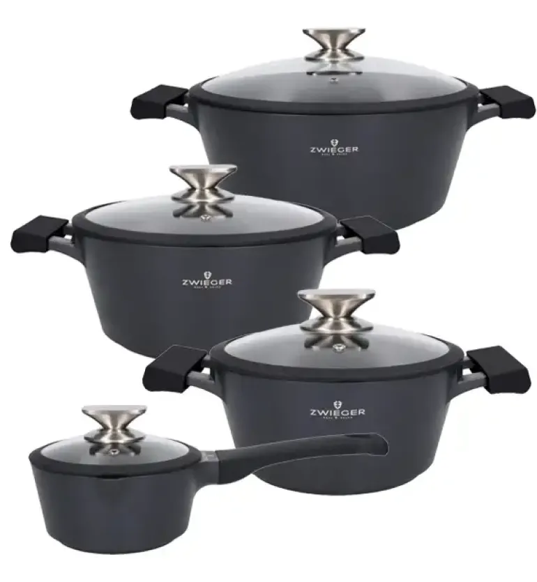 ZWIEGER BLACK STONE Zestaw garnków z pokrywkami 20, 24, 28 cm + Rondel 16 cm + Patelnie 20, 24, 28 cm + Brytfanna VERON