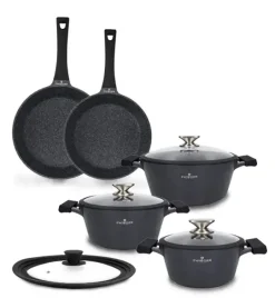 ZWIEGER BLACK STONE Zestaw garnków z pokrywkami 20, 24, 28 cm + Patelnie 24, 28 cm + Pokrywka uniwersalna Tadar