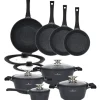 ZWIEGER BLACK STONE Zestaw garnków z pokrywkami 20, 24, 28 cm + Rondel 16 cm + Patelnie 20, 24, 28 cm + Wok 32 cm + Pokrywki Tadar