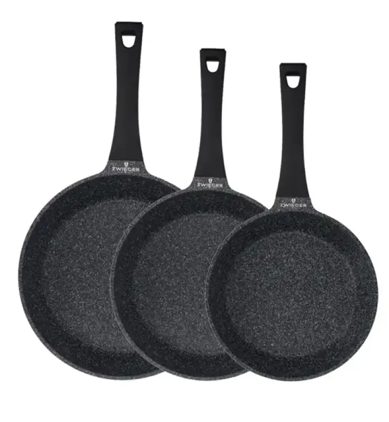 ZWIEGER BLACK STONE Zestaw garnków z pokrywkami 20, 24, 28 cm + Rondel 16 cm + Patelnie 20, 24, 28 cm + Wok 32 cm + Pokrywki Tadar