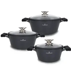 ZWIEGER BLACK STONE Zestaw garnków z pokrywkami 20, 24, 28 cm + Patelnie 20, 24, 28 cm + Brytfanna VERON + Pokrywki silikonowe KAIA HOME