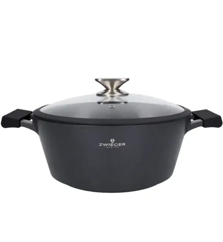 ZWIEGER BLACK STONE Zestaw Garnek z pokrywką 28 cm + Rondel 16 cm + Patelnie 20, 24, 28 cm