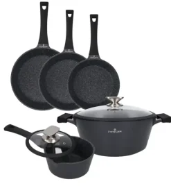ZWIEGER BLACK STONE Zestaw Garnek z pokrywką 28 cm + Rondel 16 cm + Patelnie 20, 24, 28 cm