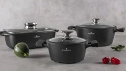 ZWIEGER BLACK STONE Zestaw garnków z pokrywkami 20, 24, 28 cm / GREBLON non-stick