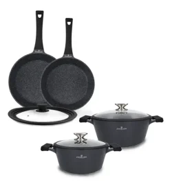 ZWIEGER BLACK STONE Zestaw garnków z pokrywkami 24, 28 cm + Patelnie 24, 28 cm + Pokrywka uniwersalna Tadar