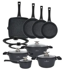 ZWIEGER BLACK STONE Zestaw garnków z pokrywkami 20, 24, 28 cm + Rondel 16 cm + Patelnie 20, 24, 28 cm + Grillowa 28 cm + Pokrywki Tadar