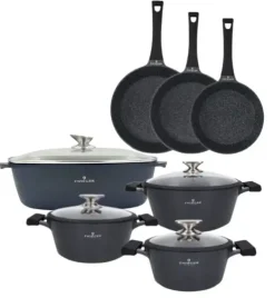 ZWIEGER BLACK STONE Zestaw garnków z pokrywkami 20, 24, 28 cm + Patelnie 20, 24, 28 cm + Brytfanna VERON