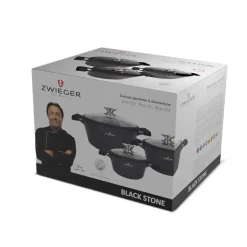 ZWIEGER BLACK STONE Zestaw garnków z pokrywkami 20, 24, 28 cm GREBLON non-stick + Brytfanna Practi Plus