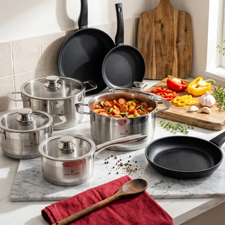 ZWIEGER CALDO Komplet garnki z pokrywkami 8 el + Patelnie 20, 24, 28 cm