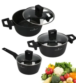 ZWIEGER FORTE Komplet garnków z pokrywkami / 16, 18, 20 cm + Patelnia 20, 24, 28 cm + Brytfanna VERON + Pokrywki silikonowe KAIA HOME