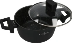 ZWIEGER FORTE Komplet garnków z pokrywkami / 16, 18, 20, 24 cm + Patelnie 20, 24, 28 cm + Brytfanna VERON + Pokrywki szklane KAIA HOME
