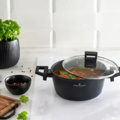 ZWIEGER FORTE Komplet garnków z pokrywkami / 16, 18, 20, 24 cm + Patelnie 20, 24, 28 cm + Brytfanna VERON + Pokrywki szklane KAIA HOME